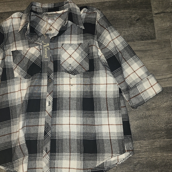 NWT Natural Reflections brand 3/4sleeve flannel top size medium - Picture 4 of 5